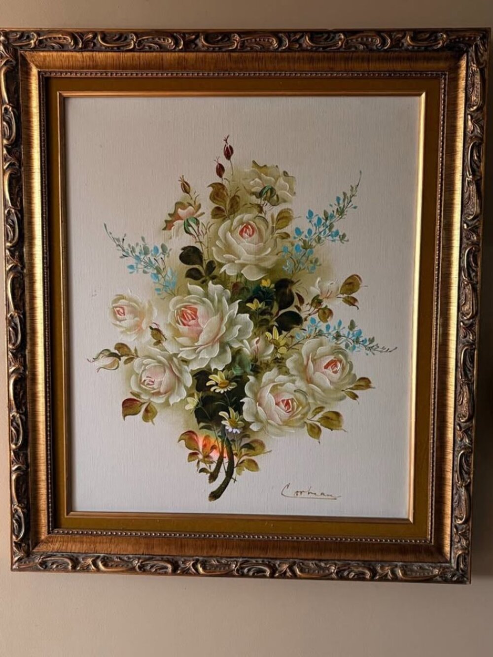 Corbeau Original Floral Oil Painting - 26x30 - Ornate Gold Frame